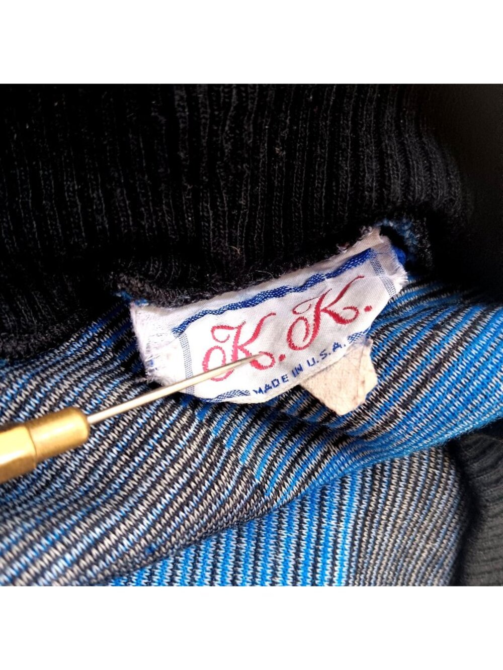 New Wave Sweater Medium Vintage 1980's K.K. Blue Black Plaid Acrylic Crewneck